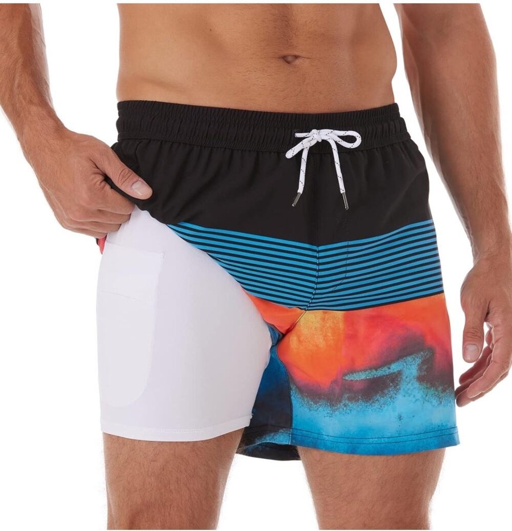 BRISIRA Mens Swim Trunks Swim 5 inch Inseam Beach Shorts Compression Liner Large